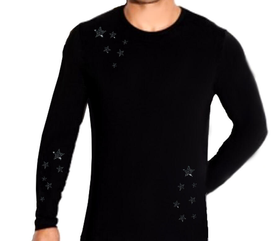 Maglia da Uomo per il ballo in tessuto tecnico elastico con stampa a stelle luccicose argento 12-0001G