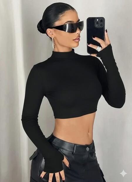 Maglia corta mezzo collo con buco al dito vari colori taglia unica