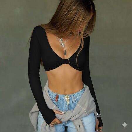 Maglia top in lycra con abbottonatura a ciappette con buco al dito vari colori taglia unica