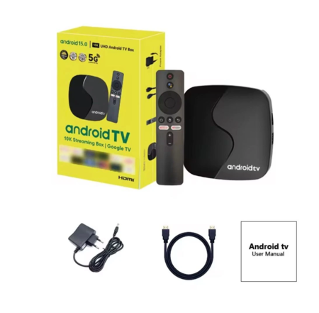 SMART TV BOX 10K WIFI 5G ANDROID 15 CON1 HDMI 2 USB E 8GB DI RAM E 128GB DI ROM