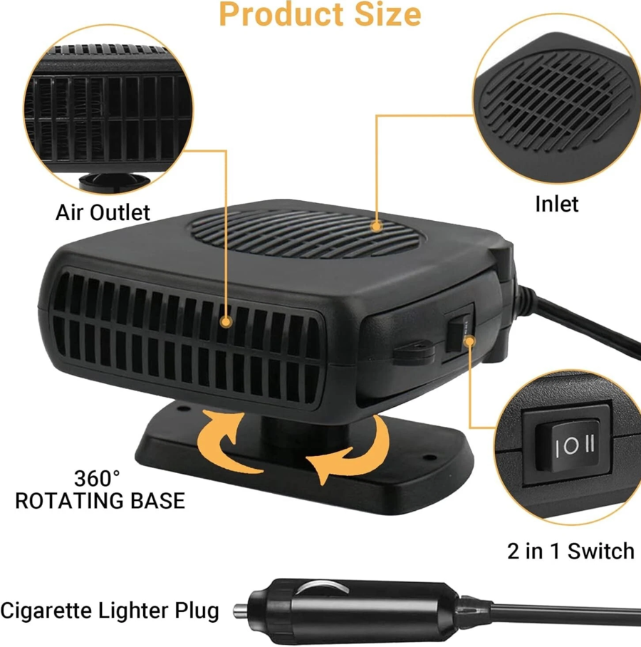 Sbrinatore Auto Scaldino 12V Stufa Furgone 200W Riscaldatore Termoventilatore