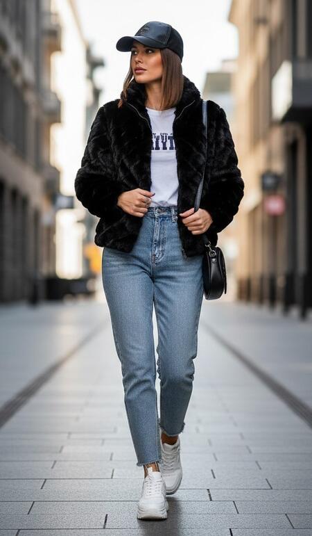 Giubbino pelliccia ecologica morbida taglie dalla S alla XL