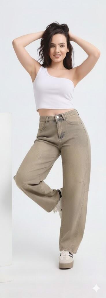 Jeans sabbiato verde balloon taglie dalla XS alla XL