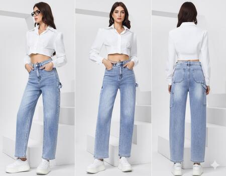 Jeans chiaro sabbiato balloon diritto taglie dalla XS alla XL