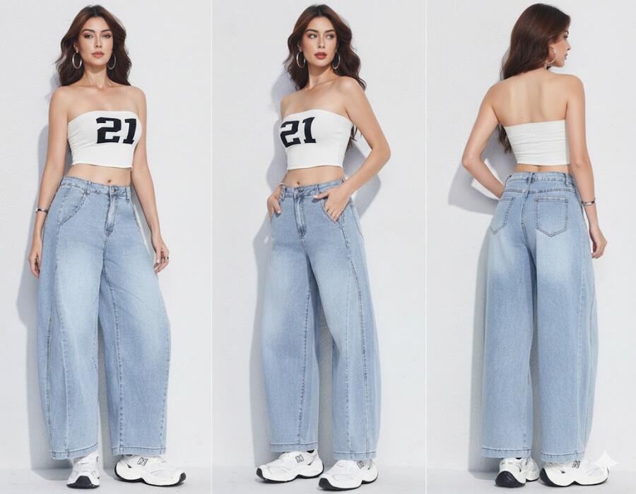 Jeans balloon chiaro modello largo taglie dalla XS alla XL