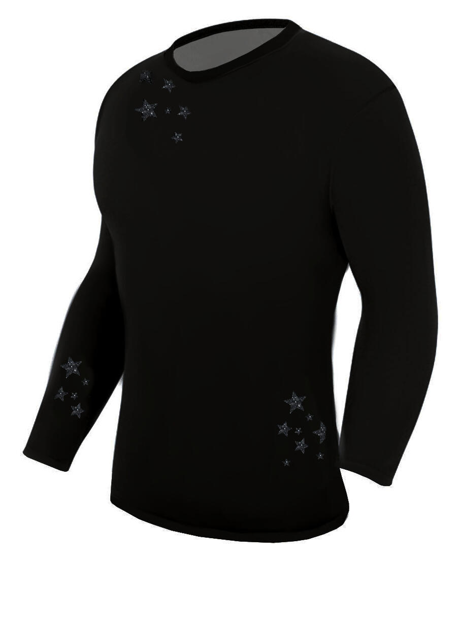Men's dance shirt in stretch technical fabric with silver glitter star print 12-0001G