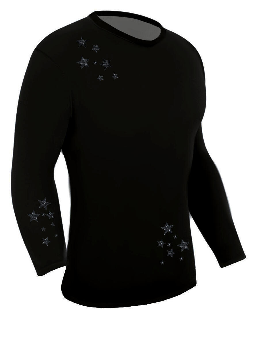 Men's dance shirt in stretch technical fabric with silver glitter star print 12-0001G