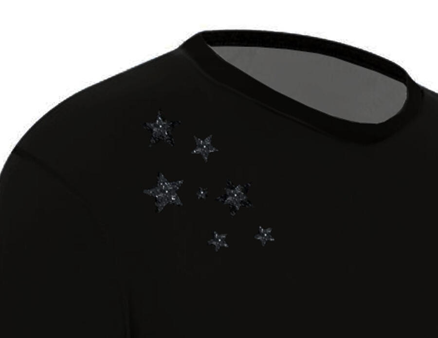 Men's dance shirt in stretch technical fabric with silver glitter star print 12-0001G