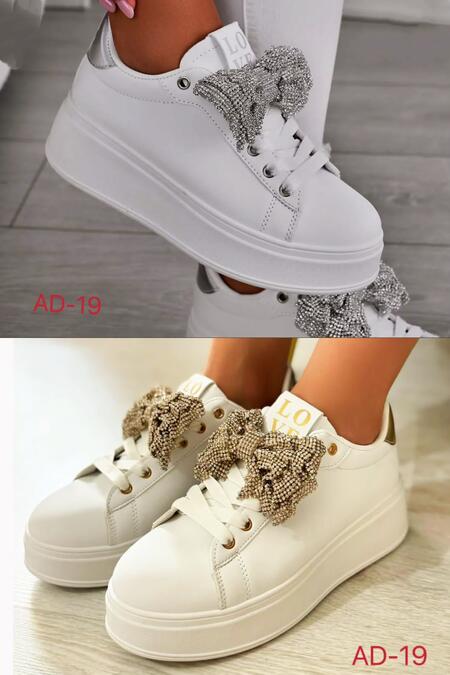 Sneakers con fiocco oro o argento in strass removibile numeri disponibili dal 36 al 41