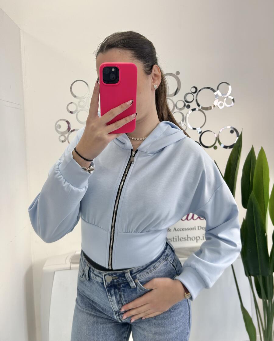 NOVITÀ Felpa crop con zip e cappuccio