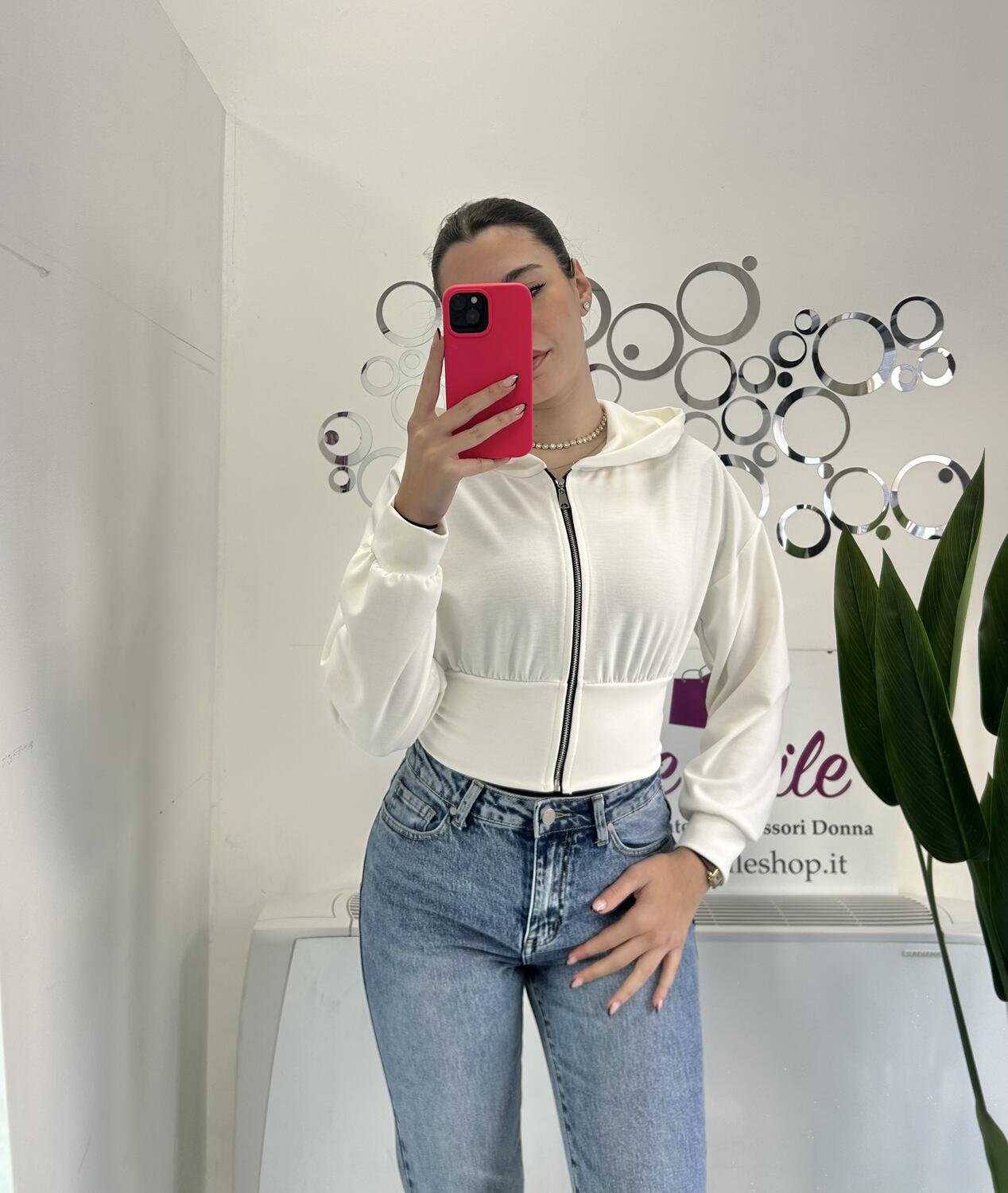 NOVITÀ Felpa crop con zip e cappuccio