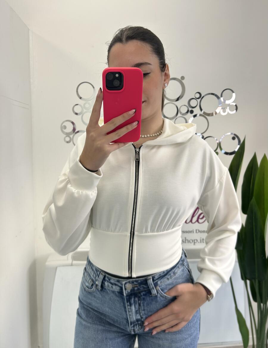 NOVITÀ Felpa crop con zip e cappuccio