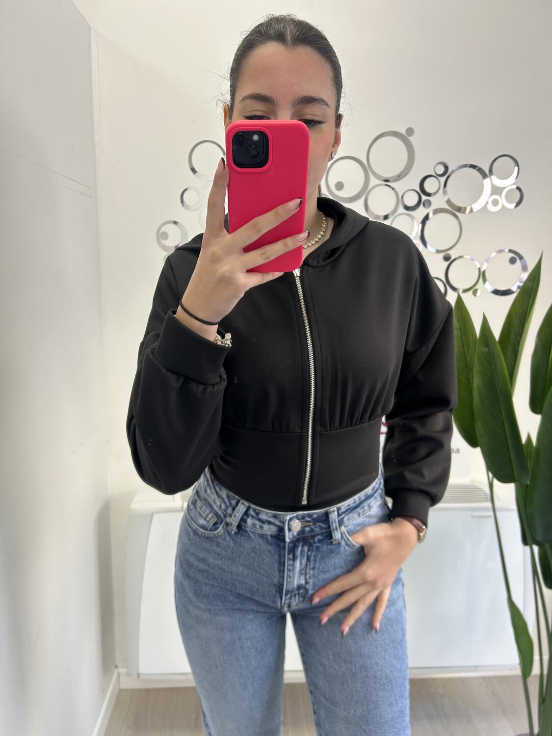 NOVITÀ Felpa crop con zip e cappuccio