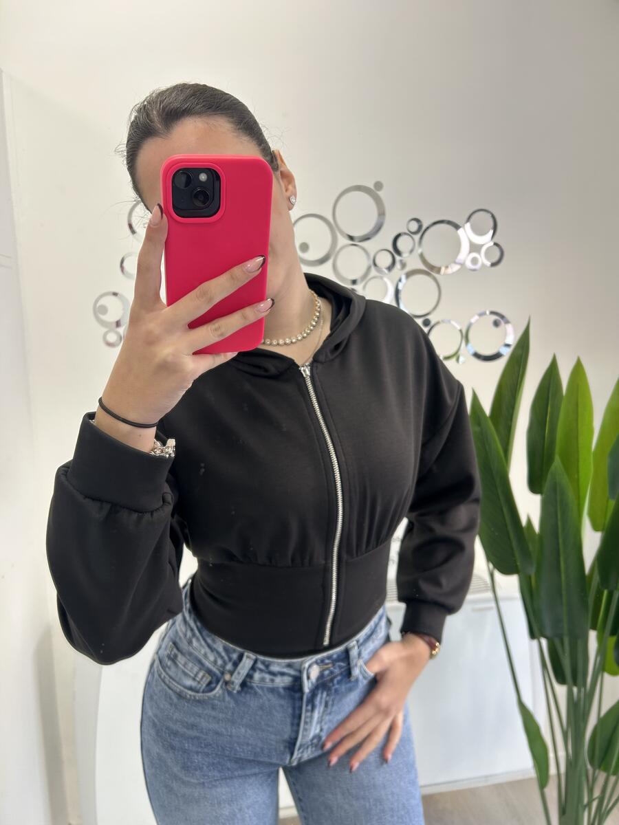 NOVITÀ Felpa crop con zip e cappuccio