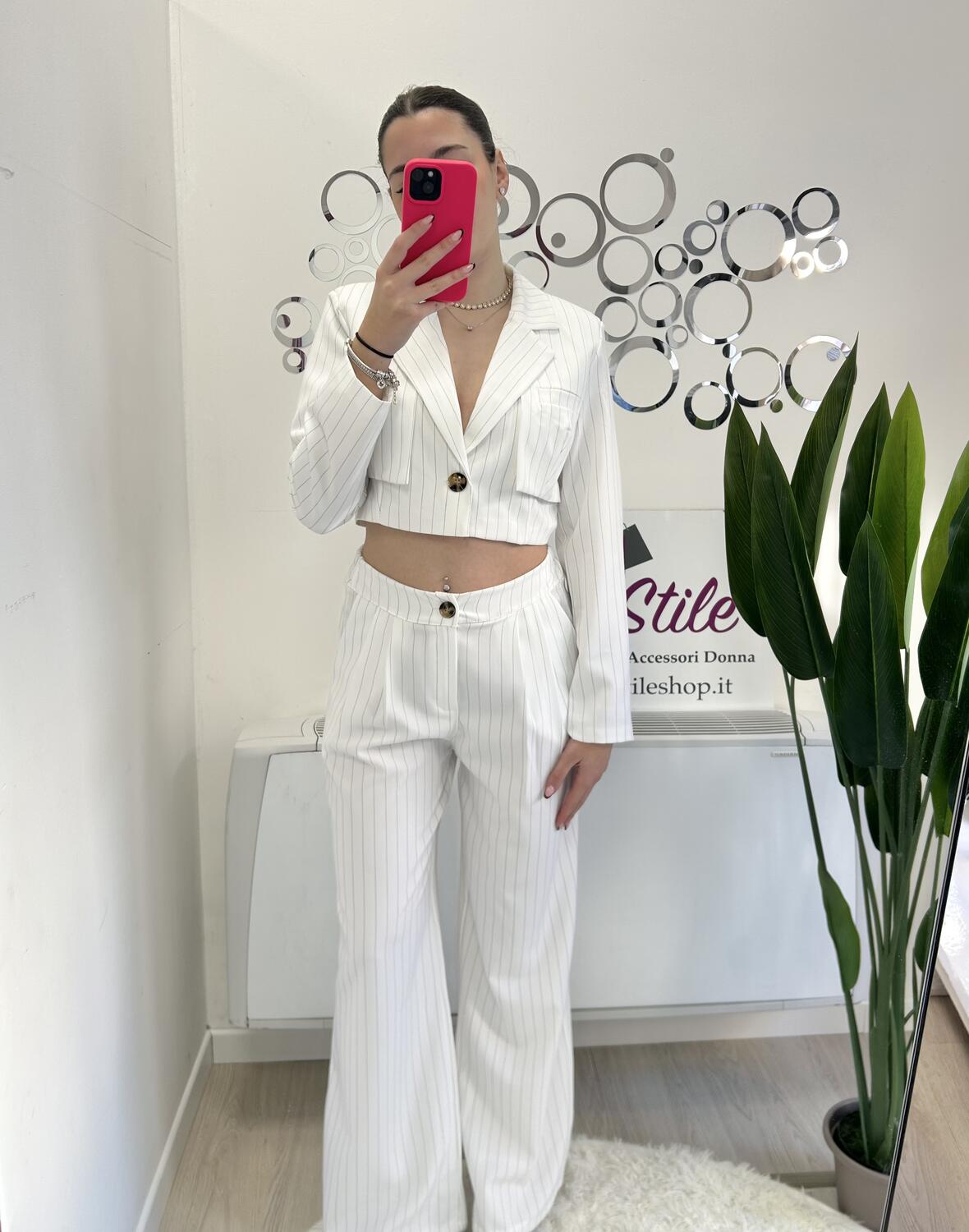 NOVITÀ Completo gessato giacca crop e pantalone palazzo