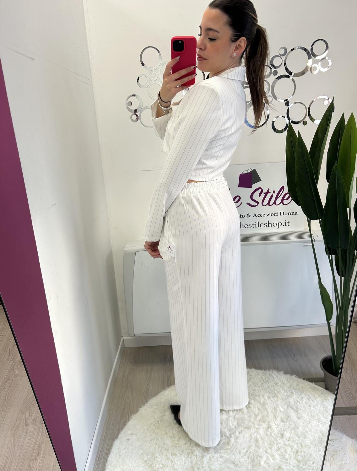 NOVITÀ Completo gessato giacca crop e pantalone palazzo