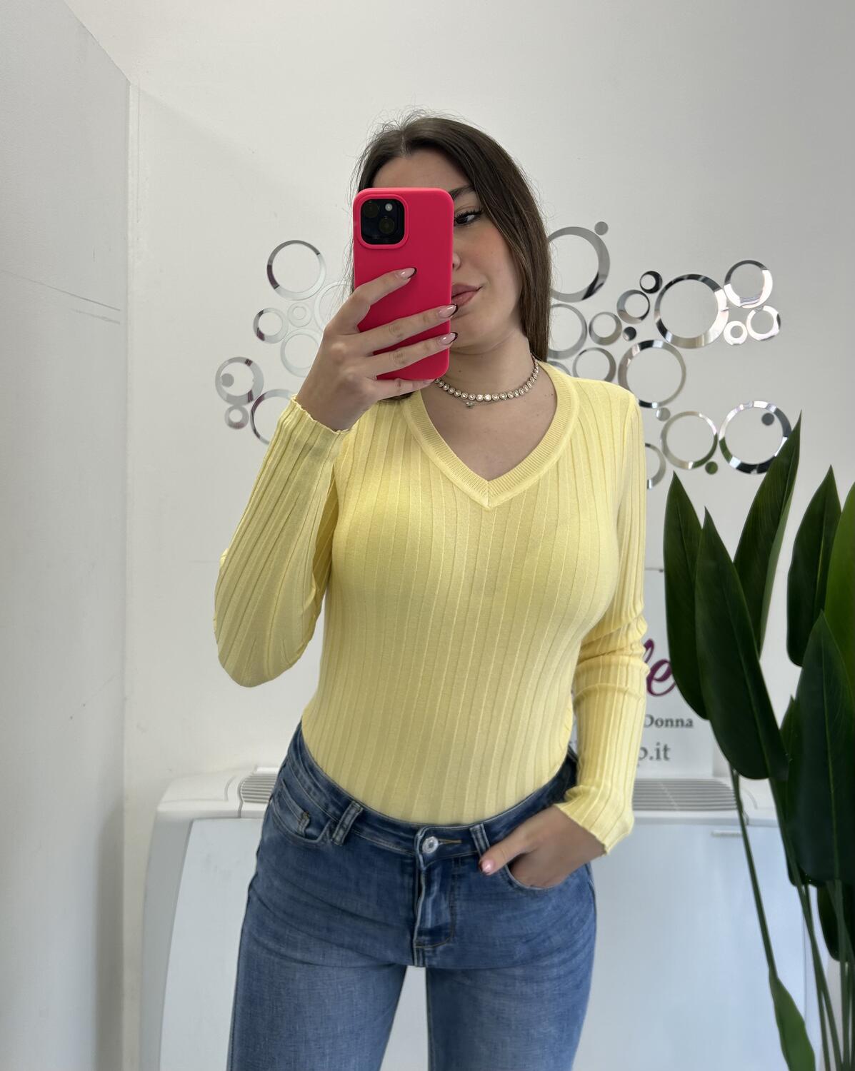 NOVITÀ Pull a costine scollo a V in viscosa