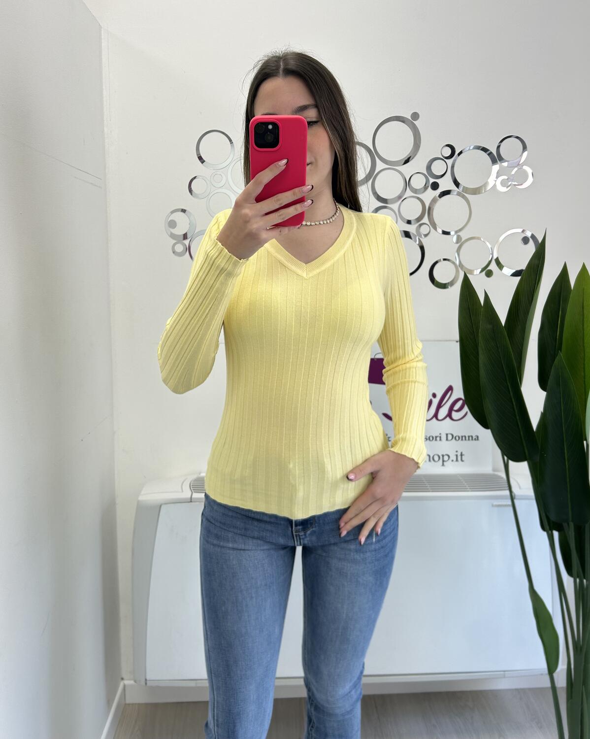 NOVITÀ Pull a costine scollo a V in viscosa