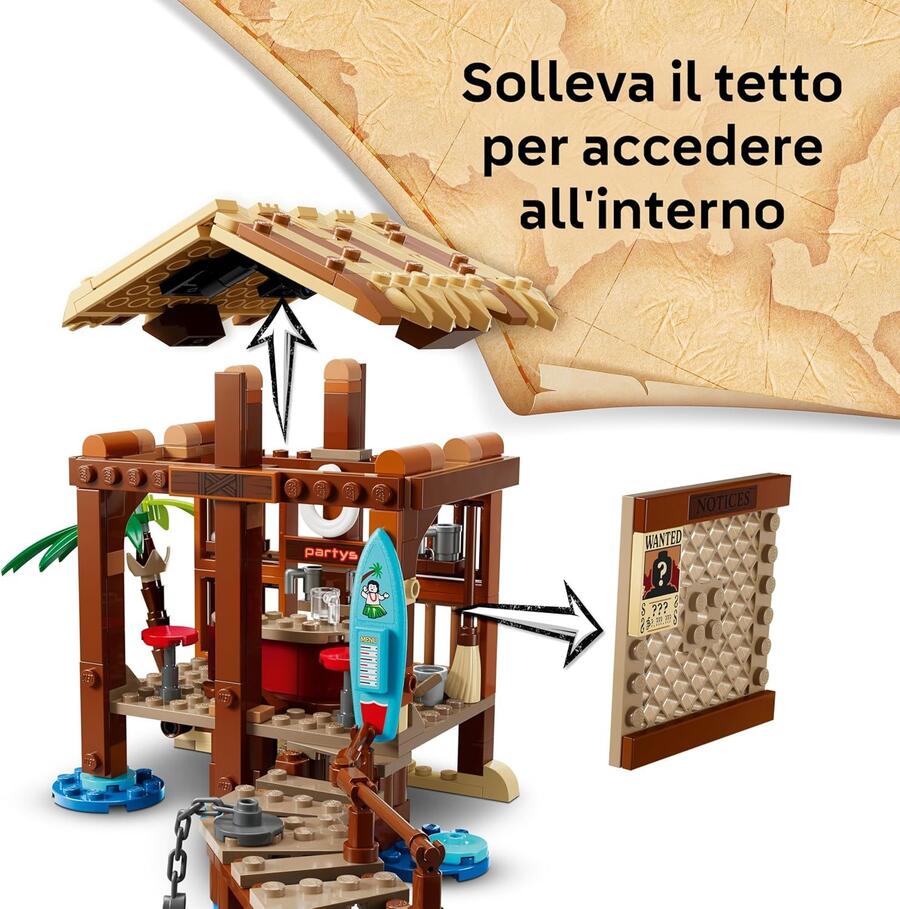 LEGO ONE PIECE La Capanna del Villaggio Foosha Giocattolo con Barca, Minifigure di Luffy, Shanks e Makino, Accessori e Poster Ricercato - Regalo per Bambini, Bambine e Fan degli Anime da 8 Anni 75636