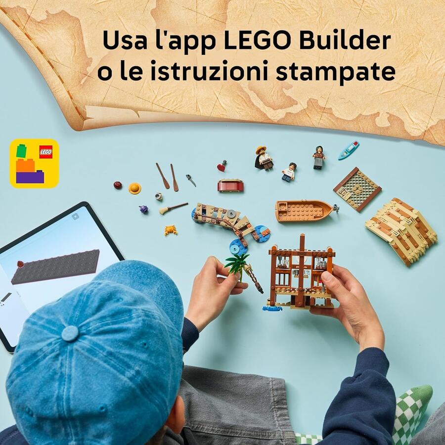 LEGO ONE PIECE La Capanna del Villaggio Foosha Giocattolo con Barca, Minifigure di Luffy, Shanks e Makino, Accessori e Poster Ricercato - Regalo per Bambini, Bambine e Fan degli Anime da 8 Anni 75636