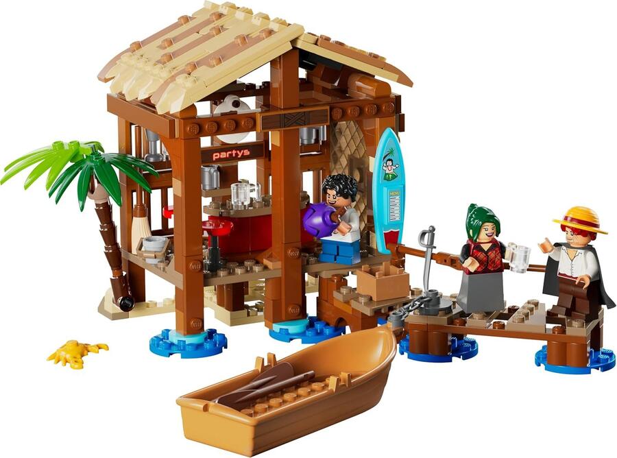LEGO ONE PIECE La Capanna del Villaggio Foosha Giocattolo con Barca, Minifigure di Luffy, Shanks e Makino, Accessori e Poster Ricercato - Regalo per Bambini, Bambine e Fan degli Anime da 8 Anni 75636