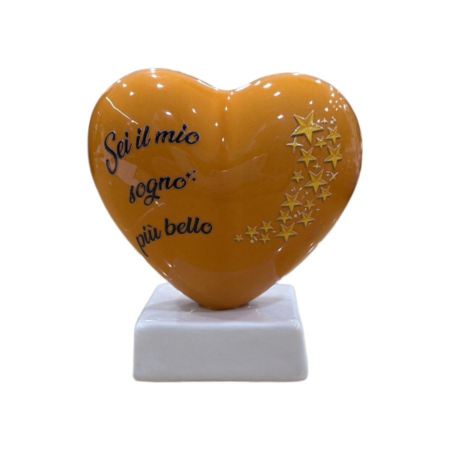 Spago di Terra – Cuore arancione in ceramica con frase romantica