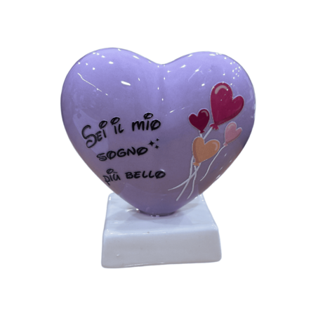 Spago di Terra – Cuore lilla in ceramica con frase d’amore e palloncini