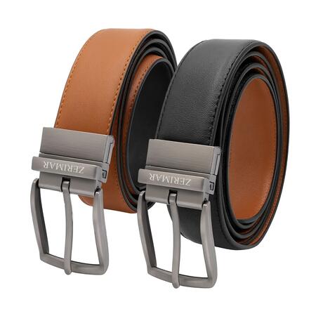 Cintura in pelle di mucca 33mm reversibile CUOIO/NERO