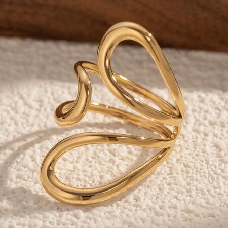 Anello Dorato Regolabile Curve Farfalla Astratta Eleganza