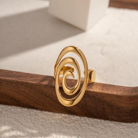 Anello Dorato Spirale Regolabile Energia Moderna Curve Scolpite