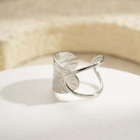 Anello Inciso Aperto Scultoreo Acciaio Inossidabile SILVER Regolabile