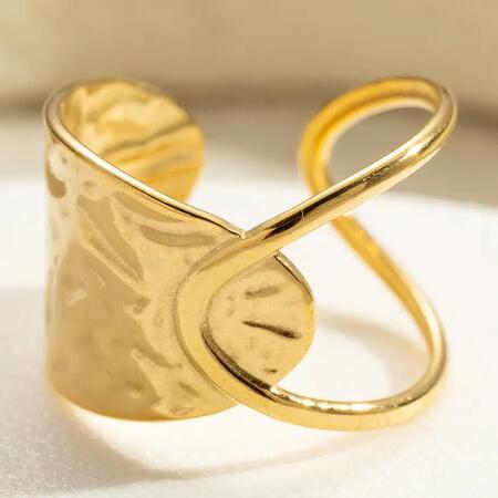 Anello Inciso Aperto Scultoreo Acciaio Inossidabile GOLD Regolabile