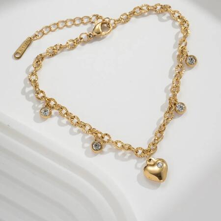 Bracciale Charms Cristalli Dorato Acciaio Inossidabile Cuore