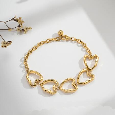 Bracciale Cinque Cuori Dorati Romantico