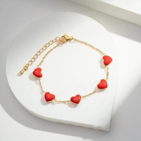 Bracciale a catena in acciaio inossidabile dorato con cinque cuori