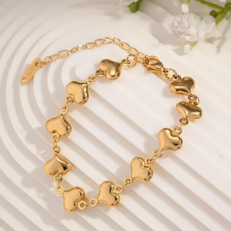 Bracciale dorato catena cuori eleganti acciaio inossidabile