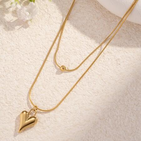 Collana Doppio Giro Cuore Dorato Chic, Moderno Minimalista