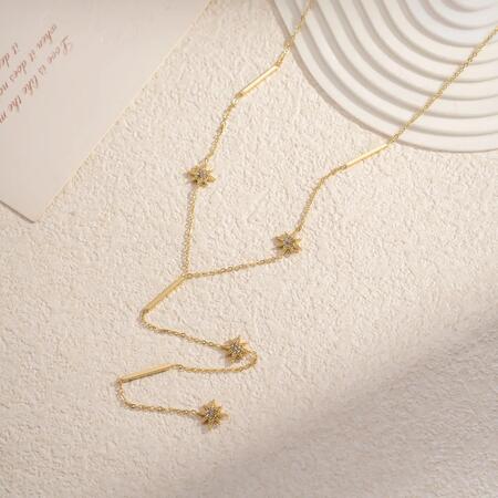 Collana a Y in acciaio inox con stelle e strass