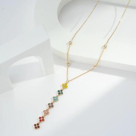 Collana in Acciaio Inossidabile Decorata con Cristalli Multicolore dorata