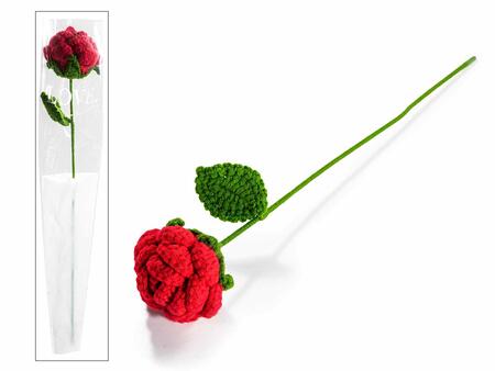 Rosa ad uncinetto con gambo e foglia modellabile
