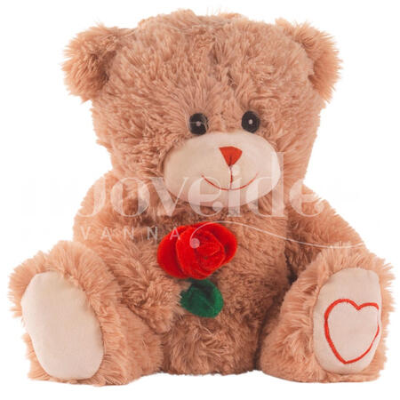 ORSETTO SEDUTO CON ROSA ROSSA H 25 CM MARRONE