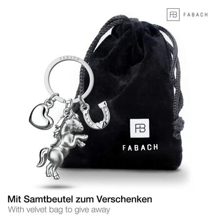 Portachiavi a forma di cavallo “Pony” con cuore e ferro di cavallo - portafortuna