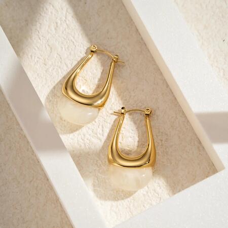 Orecchini dorati in resina a goccia eleganti moderni chic ECRU