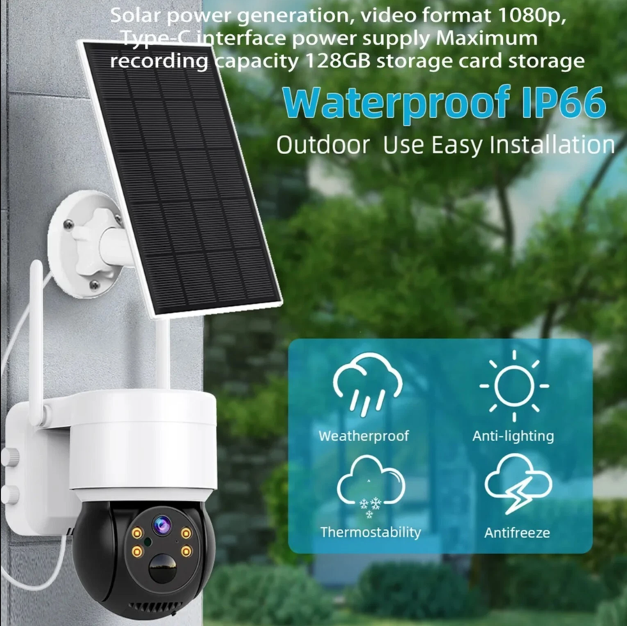 Telecamera e Pannello solare Esterno videosorveglianza PTZ WiFi Senza Fili ICSEE