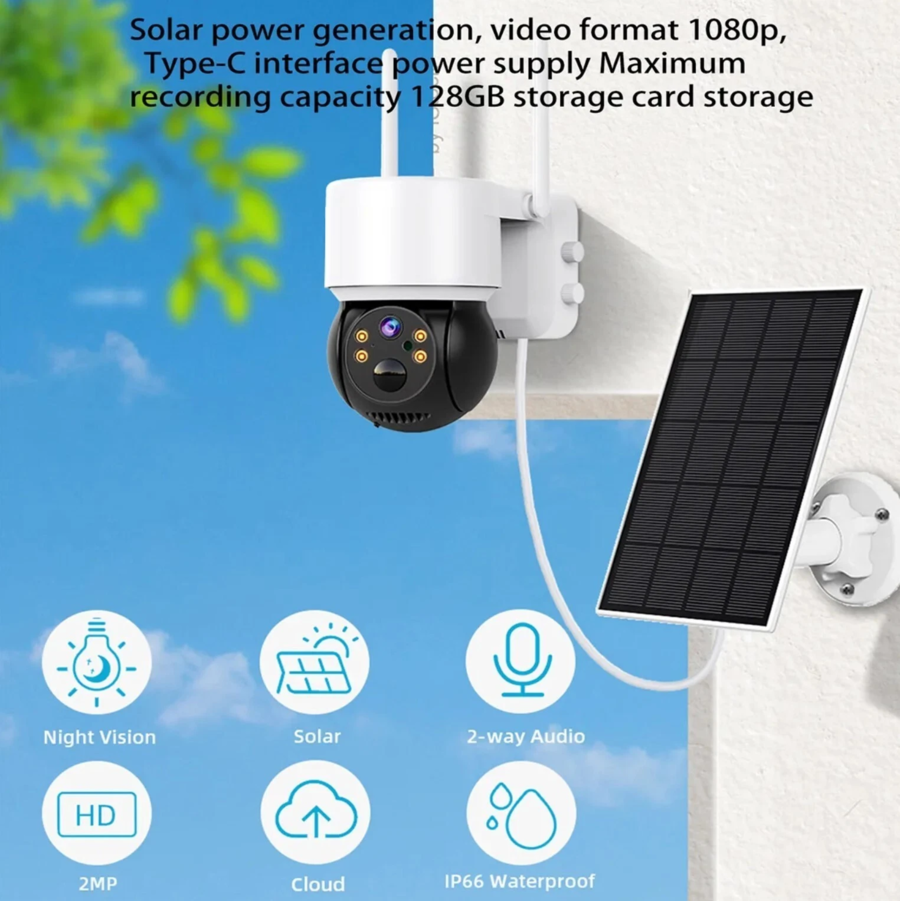 Telecamera e Pannello solare Esterno videosorveglianza PTZ WiFi Senza Fili ICSEE