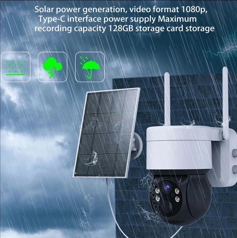 Telecamera e Pannello solare Esterno videosorveglianza PTZ WiFi Senza Fili ICSEE