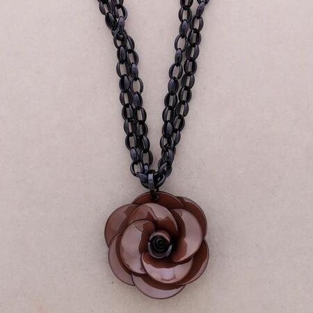 Collana Lunga Doppia Maglie Pendente Fiore Resina