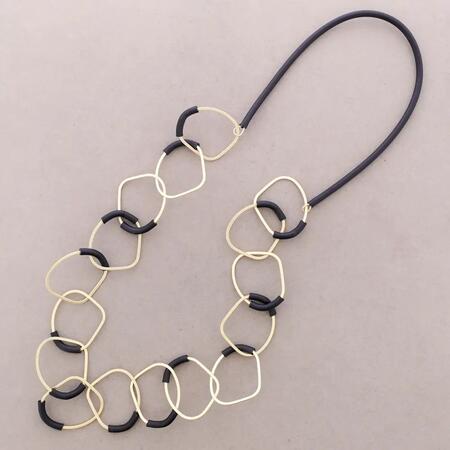 Collana Lunga Maglie Metallo Gomma NERA