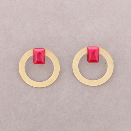 Orecchini Anello Pietra Metallo ROSSO