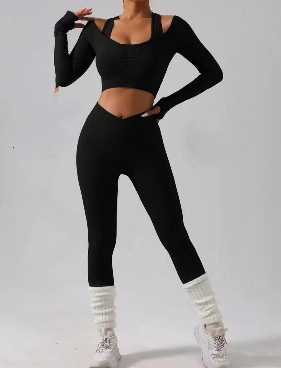 Coordinato tuta skinny effetto leggings elasticizzato disponobile solo nero taglie S/M - M/L